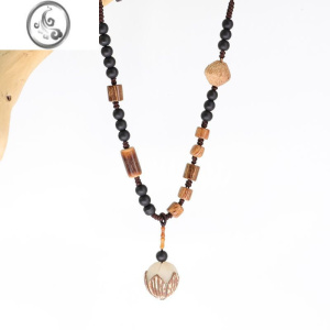 JiMi禅意项链木珠菩提挂件平安项链新中式复古国风小众设计感长款颈链 白玉菩提项链