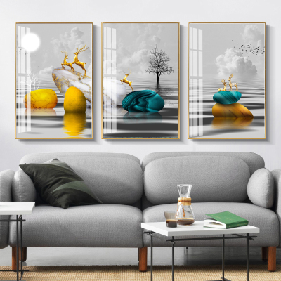 客厅装饰画闪电客沙发背景墙挂画北欧风格壁画K--石来运转40*60cm（推荐墙宽或沙发长度2-2.5米）靓丽水晶面高