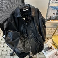 男装春秋新款棕色PU皮衣外套男女同款宽松美式复古机车夹克男上衣