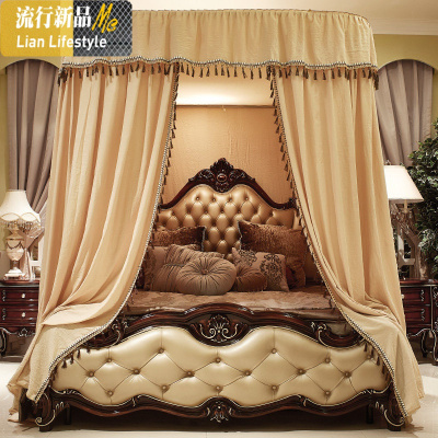 床幔宫廷欧式公主床头帘遮光床帘导轨蚊帐两用少女心家用落地幔纱 三维工匠
