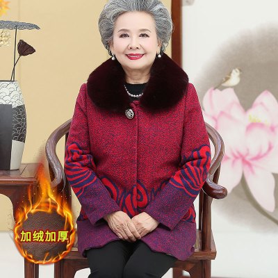 七斓中老年女装冬装毛领呢子外套老年人妈妈装秋装衣服毛呢大衣奶奶装毛呢外套