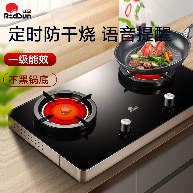 红日(RedSun)ES009B燃气灶 家用红外线灶煤气灶双灶 固定定时防烧干 智能语音提示 一级能效 (天然气)