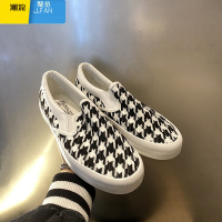 聚范一脚蹬男鞋低帮千鸟格编织不系带休闲鞋潮流百搭套脚懒人鞋男女款