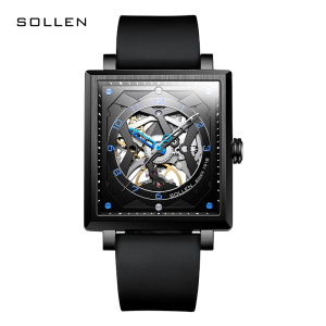 梭伦(SOLLEN)手表男潮正品方形镂空全自动机械表男士手表新款机械手表男士全自动防水腕表SL-205