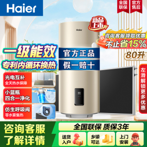 海尔(Haier)一级能效太阳能壁挂式热水器光电节能小蓝瓶净水洗WiFi智控80L套装