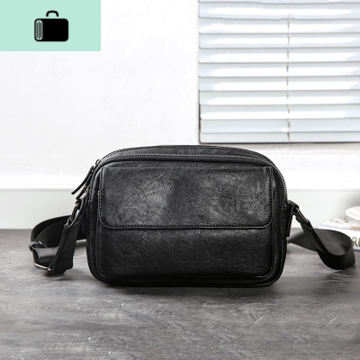 潮流单肩包男皮质潮牌斜挎包学生跨包韩版背包男生ins潮小包包NEWLAKE黑色男士斜挎包黑色