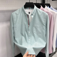 纯棉长袖衬衫男秋季新款商务休闲中年翻领舒适透气男士衬衣