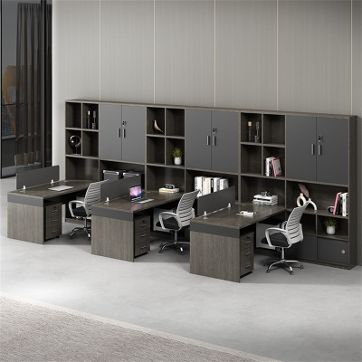 易企采 并排三人位财务办公桌职员桌椅组合办公室主管桌带高柜会计办公桌子