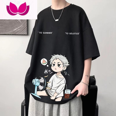 七斓加肥加大码短袖2023夏季港风t恤胖子宽松百搭五分袖青少年上衣潮