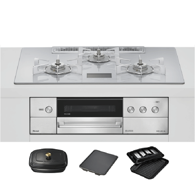 日本代购林内DELICIA75(电源版 带深烤盘 )燃气灶嵌入式天然气RHS72W38M14VCSTW亮白镜面24年新款