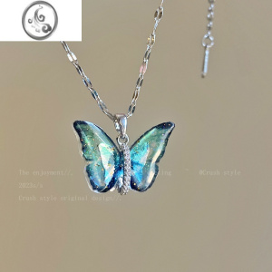 JiMi彩色蝴蝶吊坠锁骨链女2023年新款潮时尚个性配饰轻奢高级感项链