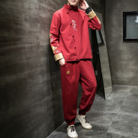 SUNTEK唐装男装中国风外套装秋季古装中式青年潮牌中山装复古风汉服道袍夹克