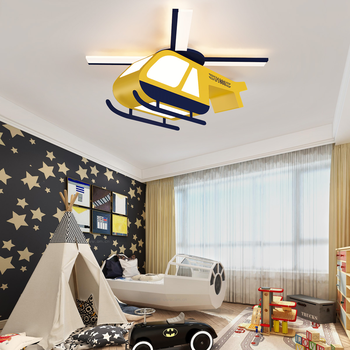 辛羽轻奢儿童房简约现代直升机吸顶灯卧室护眼飞机吊灯创意卡通led