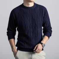 含羊毛男士毛衣秋冬新款圆领套头加厚保暖提花针织羊毛衫男
