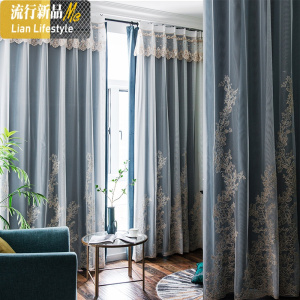 美式法式北欧轻奢现代天鹅绒双层绣花卧室遮光客厅欧式窗帘布 三维工匠