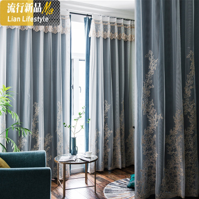 美式法式北欧轻奢现代天鹅绒双层绣花卧室遮光客厅欧式窗帘布 三维工匠