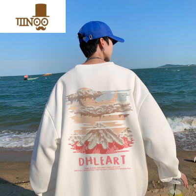 YANXU400克雪山卫衣男圆领大码落肩长袖上衣美式复古外套潮牌