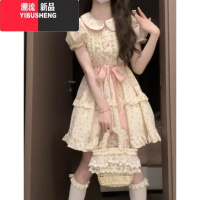 YIBUSHENG甜美碎花娃娃领连衣裙女2024季新款泡泡袖小个子在逃公主蛋糕裙