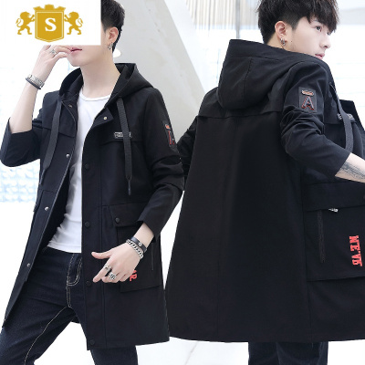 SUNTEK春秋外套男加厚中长款夹克青少年韩版秋季风衣初中高中学生外衣服风衣