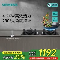 西门子 4.5kw 燃气灶 嵌入式天然气灶具 台式双灶 玻璃面板 熄火保护 ER77GA23MP