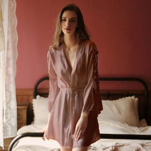 家柏饰(CORATED)今夕何夕 花开花涩 性感睡衣女晨袍浴袍和服睡袍仿真丝家居服薄夏