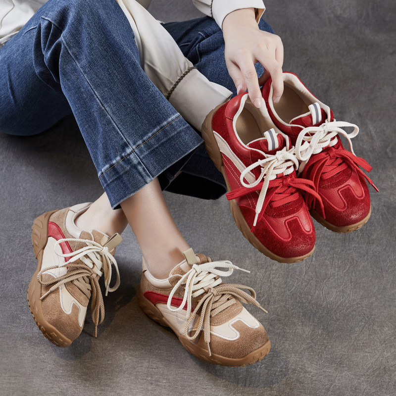 红色德训鞋女2026春季新款轻便新款阿甘鞋休闲单鞋真皮运动鞋