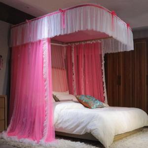 美帮汇u型轨道导轨蚊帐1.5/1.8m床家用公主风加密加厚纹账2米落地支架