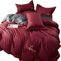 美帮汇床单四件套男生潮流简约被套北欧风格1.8床笠酒店民宿三件套红