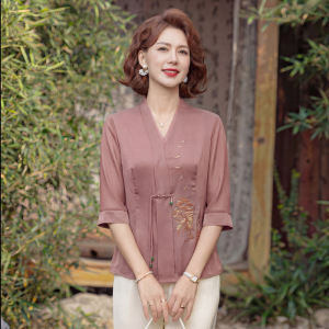 2026年新款中式妈妈装小衫气质中老年女装时尚休闲上衣夏季短袖女
