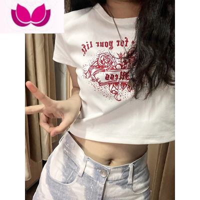 七斓正肩t恤女白色短袖2023年夏季新款小众别致显瘦纯欲短款上衣