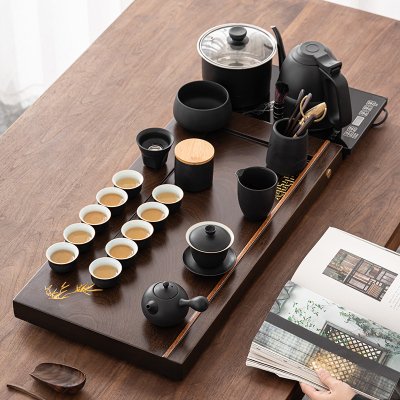 苏氏陶瓷(SUSHI CERAMICS)功夫茶具套装花梨木色茶盘风黑陶茶具自动烧水壶一体整套茶盘茶台