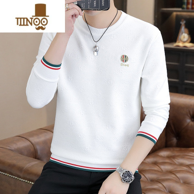 YANXU卫衣男时尚2023新款欧货潮流休闲白色长袖t恤男百搭圆领秋衣