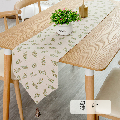 北欧桌旗现代简约茶几桌旗布长条餐桌茶台布艺鞋柜布盖巾床 绿叶 30*200cm(适合140-160cm左右桌子茶桌柜子)