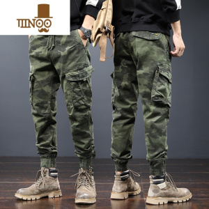 YANXU迷彩工装裤男潮牌春季宽松束脚九分2023新款休闲裤子男士长裤