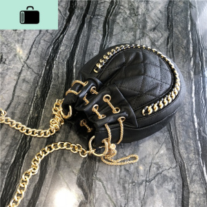 迷你菱格水桶包女2019新款百搭链条抽带手提包单肩斜挎小包包潮NEW LAKE 黑色 黑色