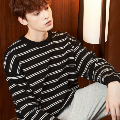 [3件8.5折118.9元,叠加优惠券]唐狮秋冬季条纹男生毛衣新款学院风韩系宽松潮流百搭男毛衫