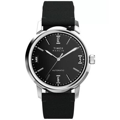 男士机械自动黑色皮带手表 商务休闲皮带黑盘防水腕表男表