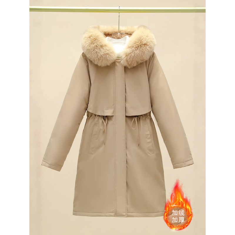 加绒加厚派克服女新款棉服女中长款冬季韩版宽松大毛领女外套