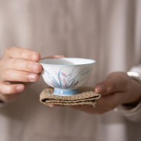 苏氏陶瓷(SUSHI CERAMICS)手绘羊脂玉瓷花瓣兰花茶杯主人杯大号品茗杯