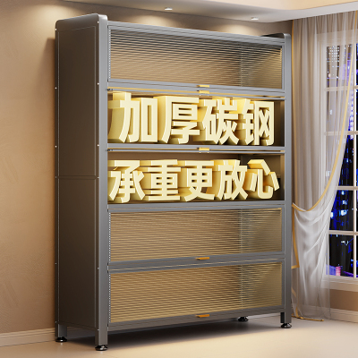 布欧格厨房置物架落地多层收纳柜子微波炉家用带门多功能橱柜防尘储物柜