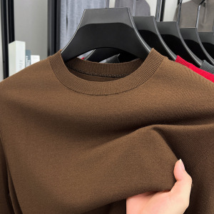 含羊毛蚕丝圆领毛衣男2025秋季薄款长袖纯色针织打底男士羊毛衫