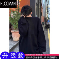 HLCOMAN纯黑色圆领无帽卫衣男款加绒加厚打底衫内搭长袖t恤
