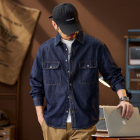JEEP SPIRIT春秋新款宽松大码牛仔衬衫男美式工装多口袋衬衣薄款外套