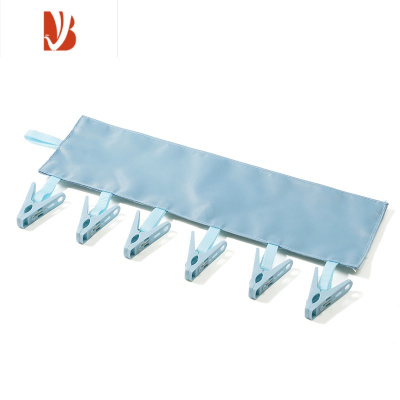 三维工匠旅行便携布艺衣架可折叠多晾衣夹子外出浴室魔术贴挂架晾内衣