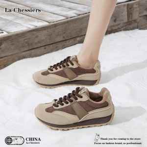La Chessiers加绒户外跑步鞋女2025春秋冬季新款网面透气厚底老爹鞋韩版时尚运动阿甘鞋