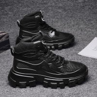 秋冬季新款潮流圆头百搭透气松紧带厚底舒适休闲纯色舒适运动男鞋