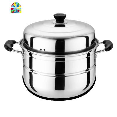 不锈钢多层大蒸锅蒸屉蒸笼馒头双层加厚汤锅火锅煤气炉电磁炉锅具 FENGHOU 三层加厚 32cm