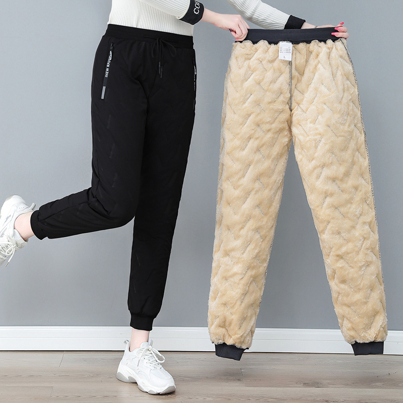 妈妈秋冬加绒加厚保暖运动裤女裤外穿休闲宽松显瘦大码束脚卫裤