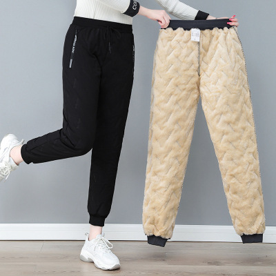 妈妈秋冬加绒加厚保暖运动裤女裤外穿休闲宽松显瘦大码束脚卫裤
