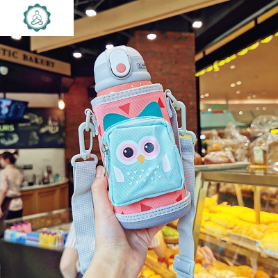 男女316不锈钢保温杯幼儿园两用杯子大容量水杯儿童便携可爱卡通学生封后600长背带赤红三盖礼盒装送杯